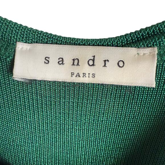 Sandro Green Viscose Knit Short Sleeve Asymmetric Printed Dress Size Small - Picture 5 of 11